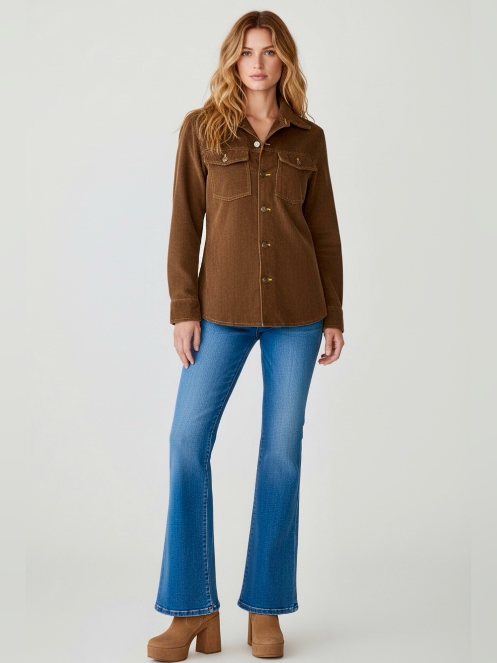 70s Brown CORDUROY Buckeye Dagger Collar Western Shirt Jacket | Mens XS Womens S